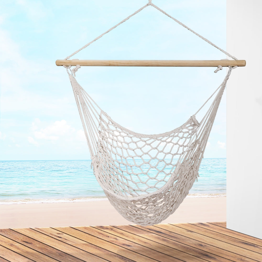 gardeon-hammock-chair-outdoor-hanging-chair-camping-mesh-indoor-hammocks-cream at www.mallsonline.com.au