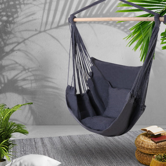 Gardeon Hammock Chair Outdoor Camping Hanging Hammocks Cushion Pillow Grey