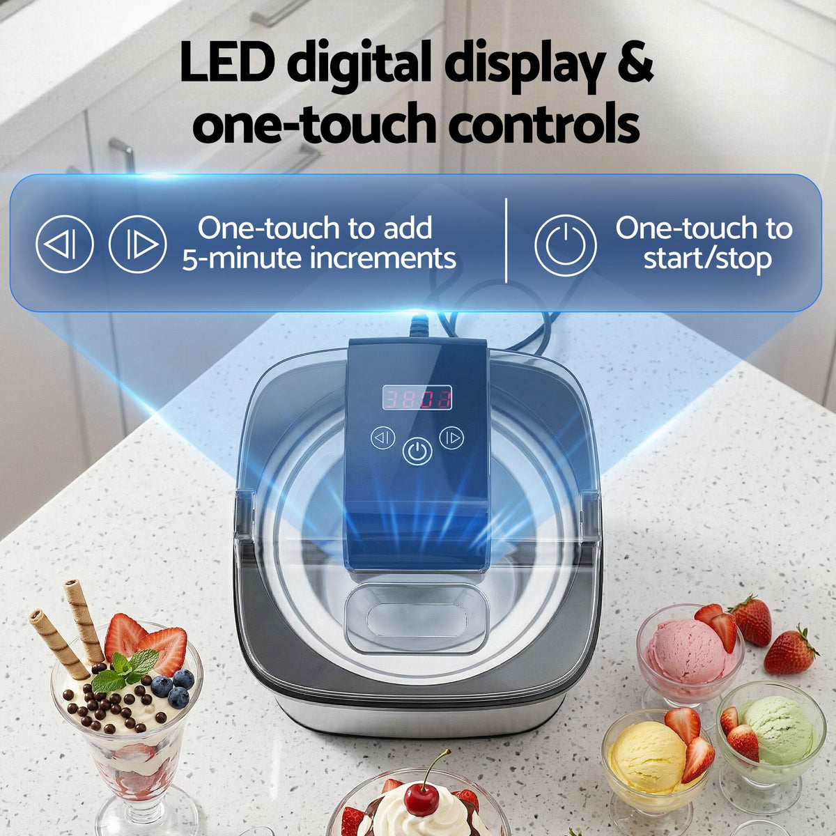 Devanti Ice Cream Maker Slushie Machine 2L Homemade Gelato Sorbet Sliver
