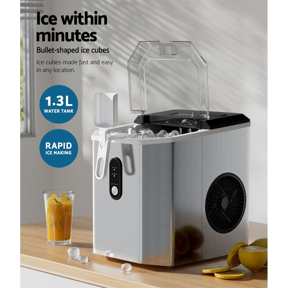 devanti-portable-ice-maker-machine-ice-cube-12kg-bar-countertop-stainless-steel at www.mallsonline.com.au