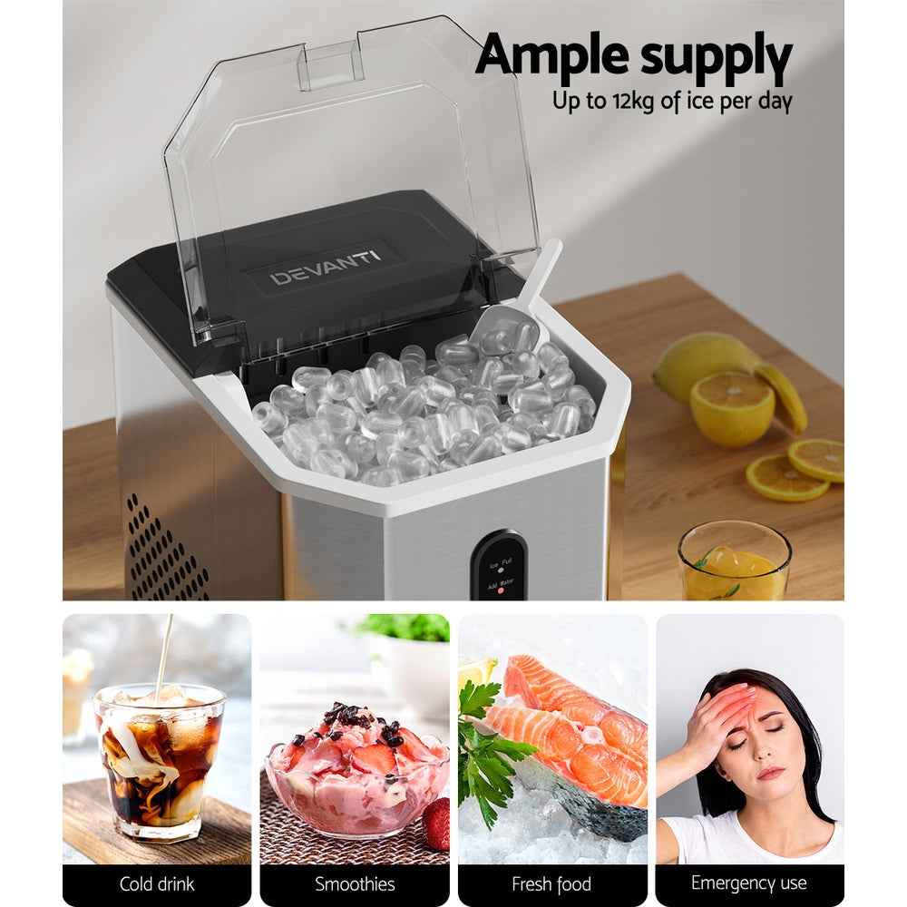 devanti-portable-ice-maker-machine-ice-cube-12kg-bar-countertop-stainless-steel at www.mallsonline.com.au