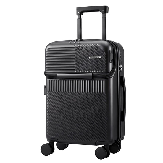 Wanderlite 20" Luggage Suitcase Front Pocket Travel Carry On TSA Black