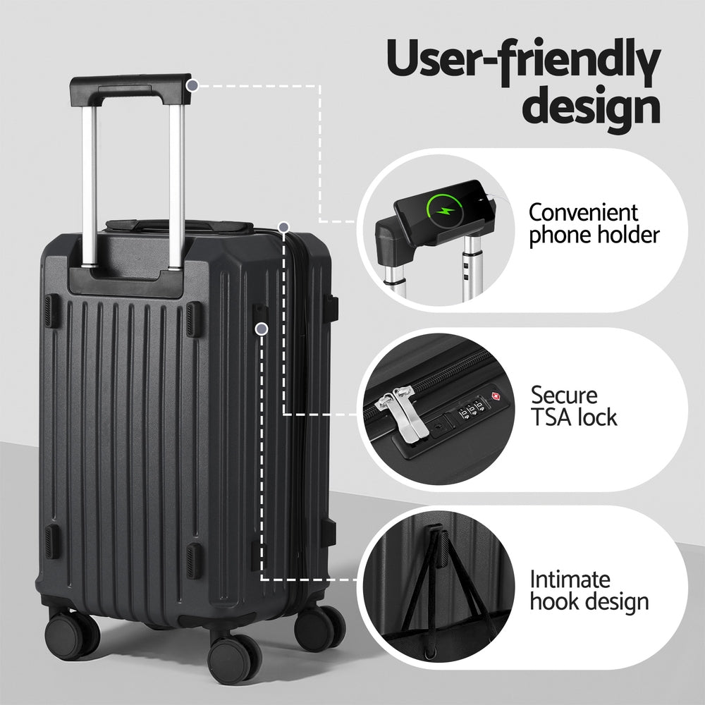 Wanderlite 2pcs Trunk Luggage Suitcase Travel Carry On TSA Lock 12" 20" Black