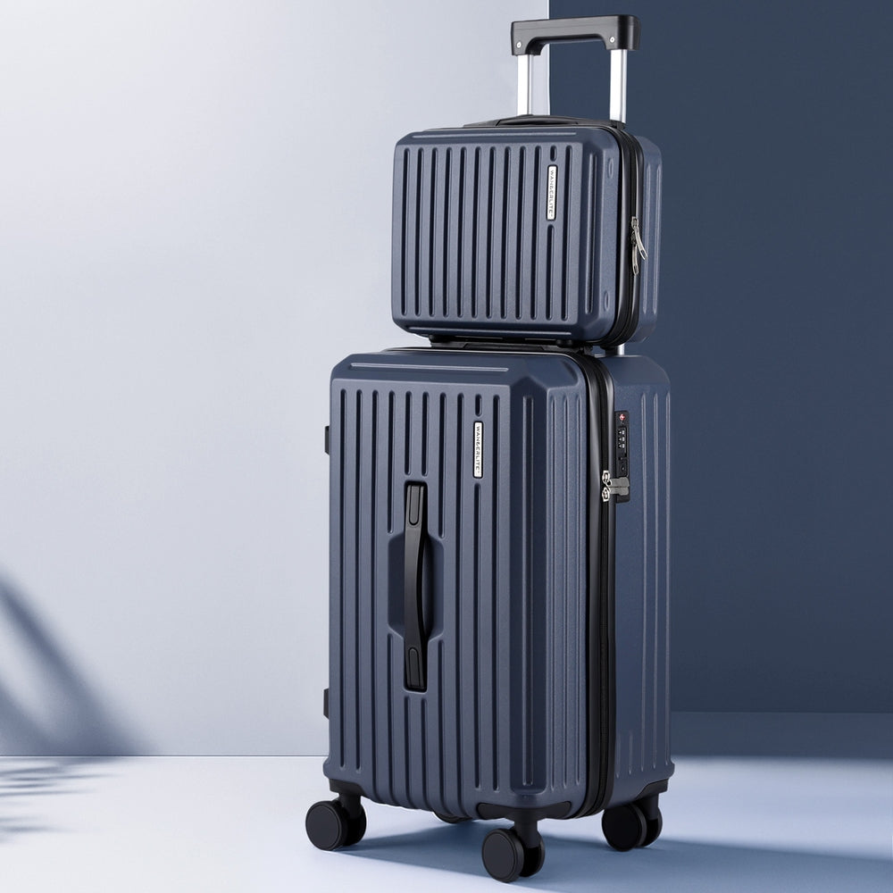 Wanderlite 2pcs Trunk Luggage Suitcase Travel Carry On TSA Lock 12" 20" Navy