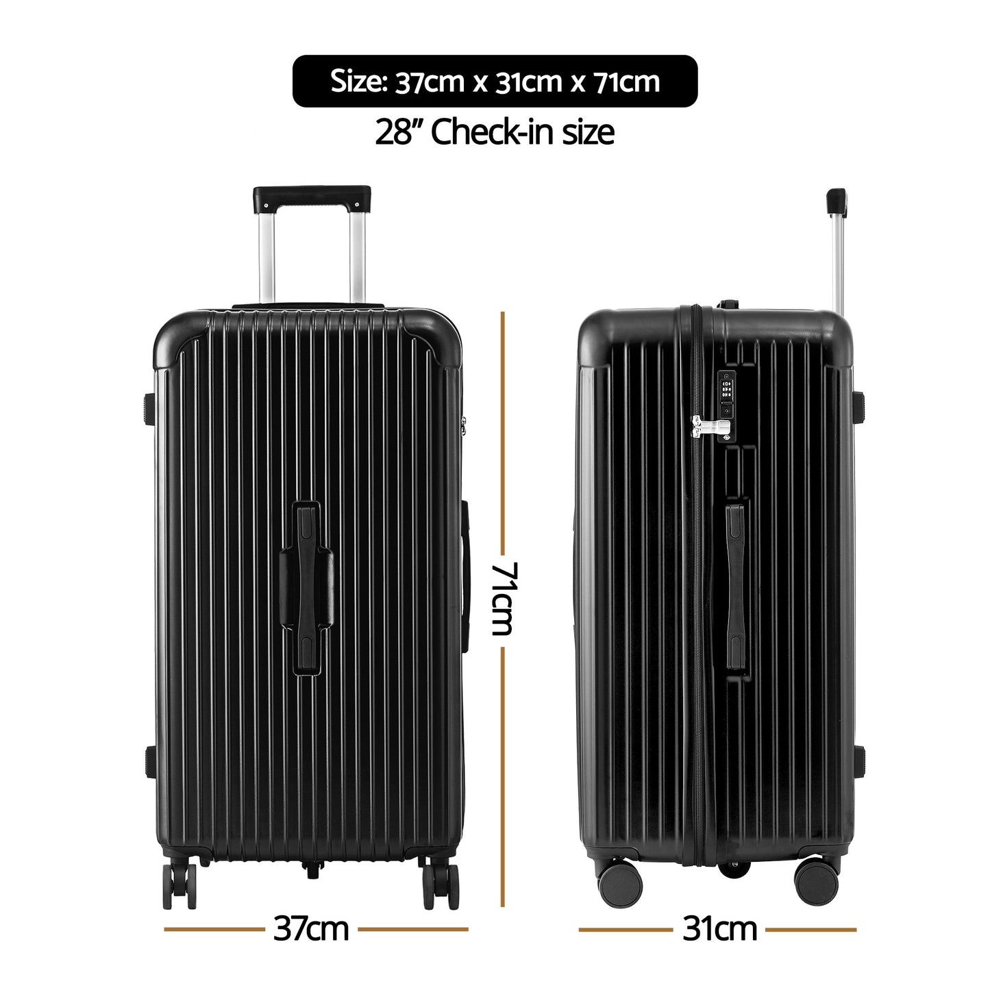 Wanderlite 28" Trunk Luggage Suitcase Travel 5 Wheels Type-C Port TSA Black