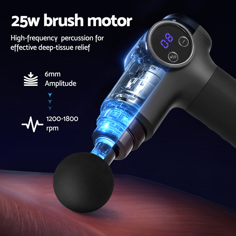 Everfit Massage Gun 8 Speed 4 Heads Vibration Muscle Massager Chargeable Black