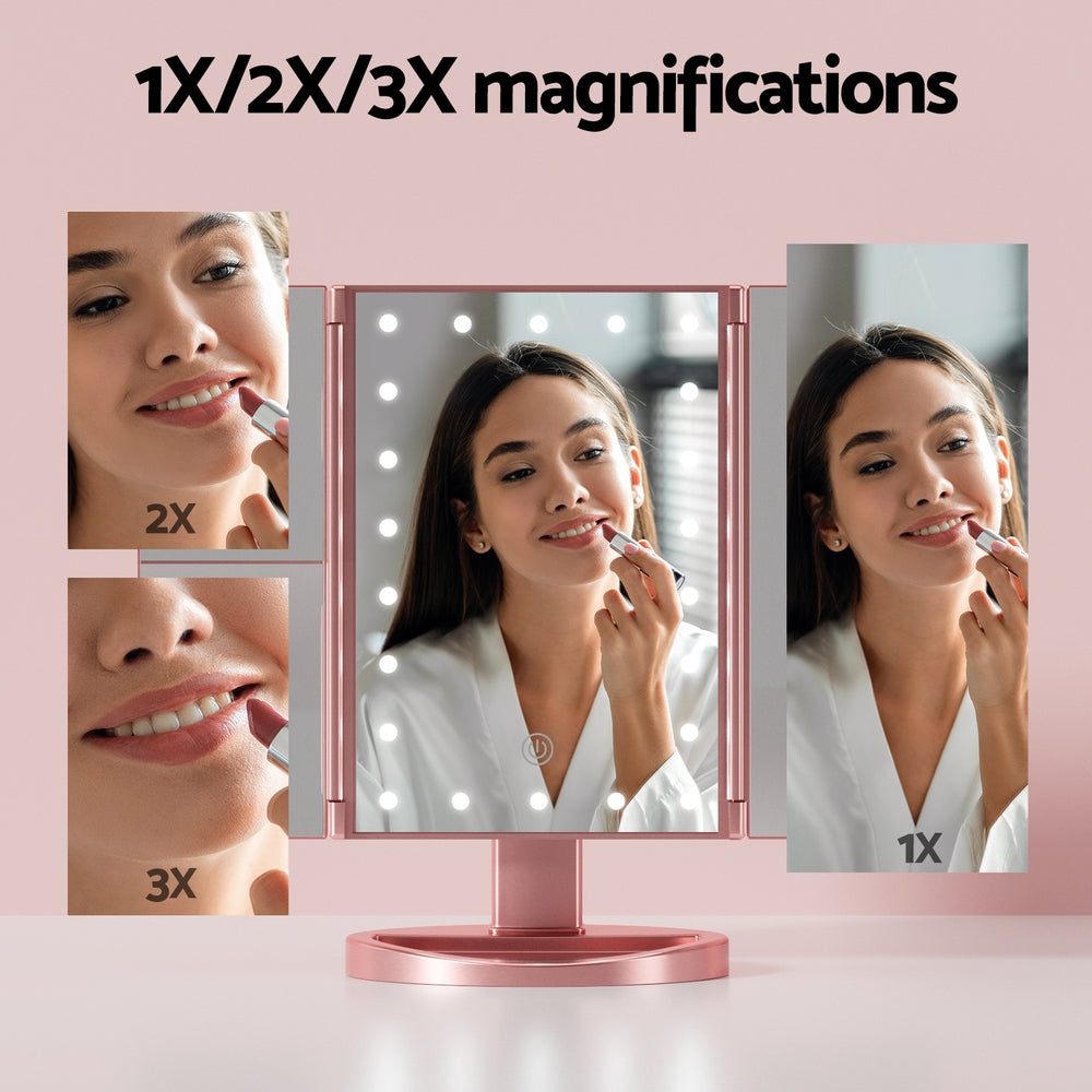 embellir-tri-fold-makeup-mirror-1x2x3x-magnifying-with-led-light-travel-portable-pink