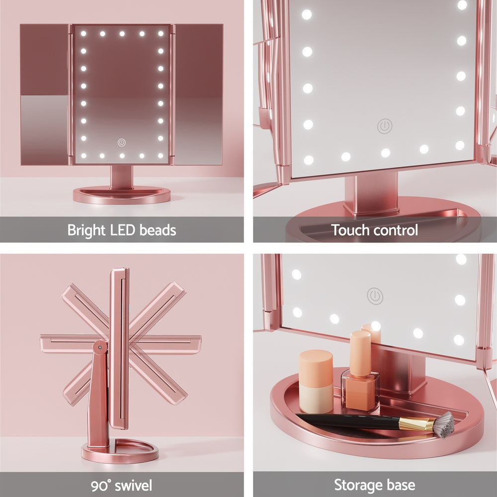 embellir-tri-fold-makeup-mirror-1x2x3x-magnifying-with-led-light-travel-portable-pink