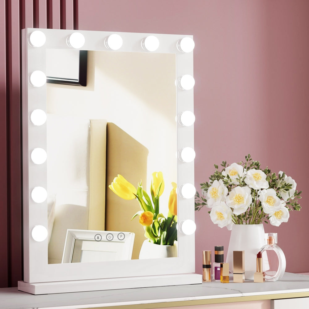 Embellir Makeup Mirror 43x61cm Hollywood Vanity with LED Light Tabletop White