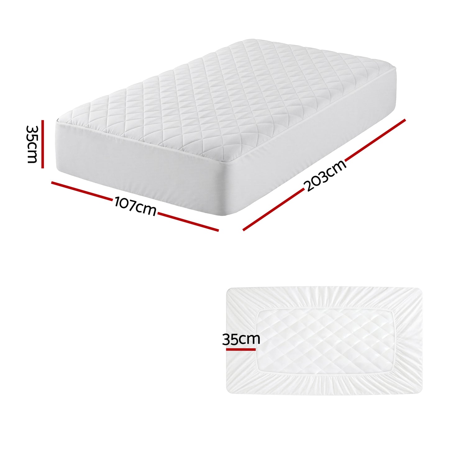Giselle Waterproof Mattress Protector 100% Cotton Quilted Fitted Cover King Single