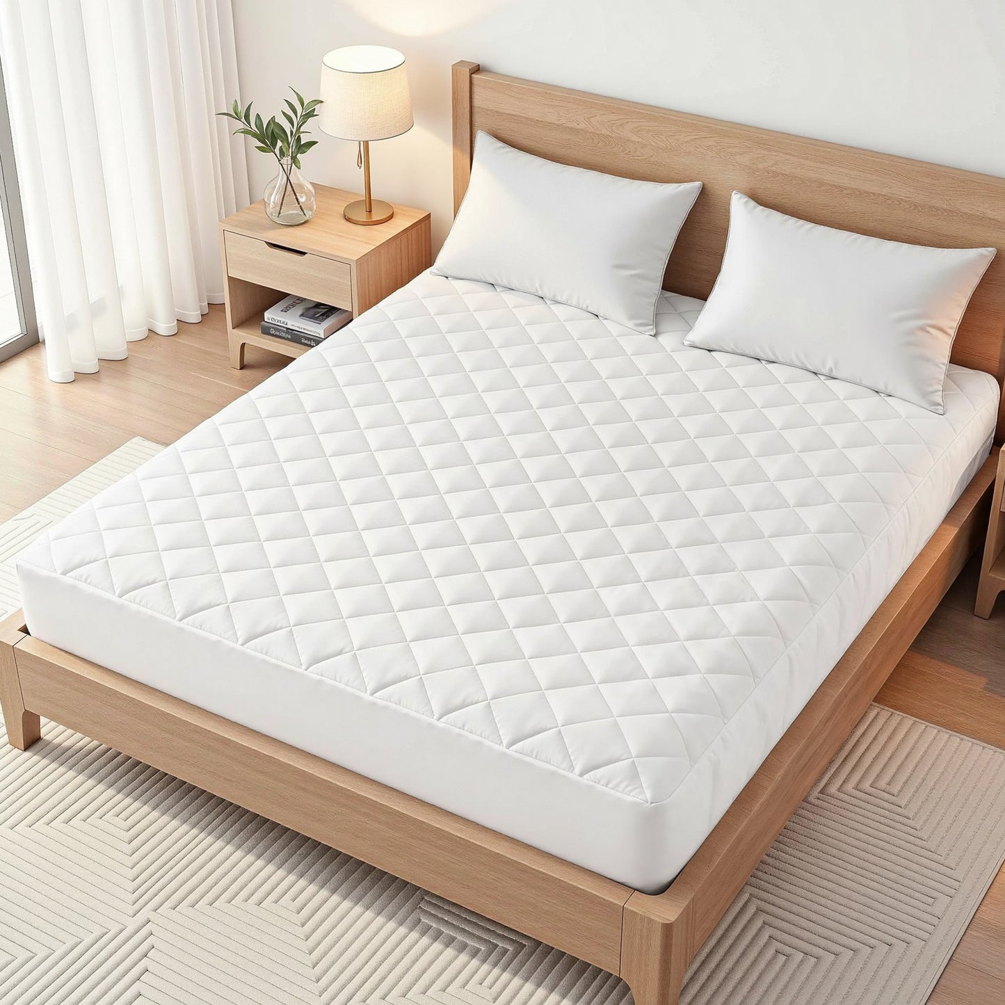 Giselle Waterproof Mattress Protector 100% Cotton Quilted Fitted Cover Queen