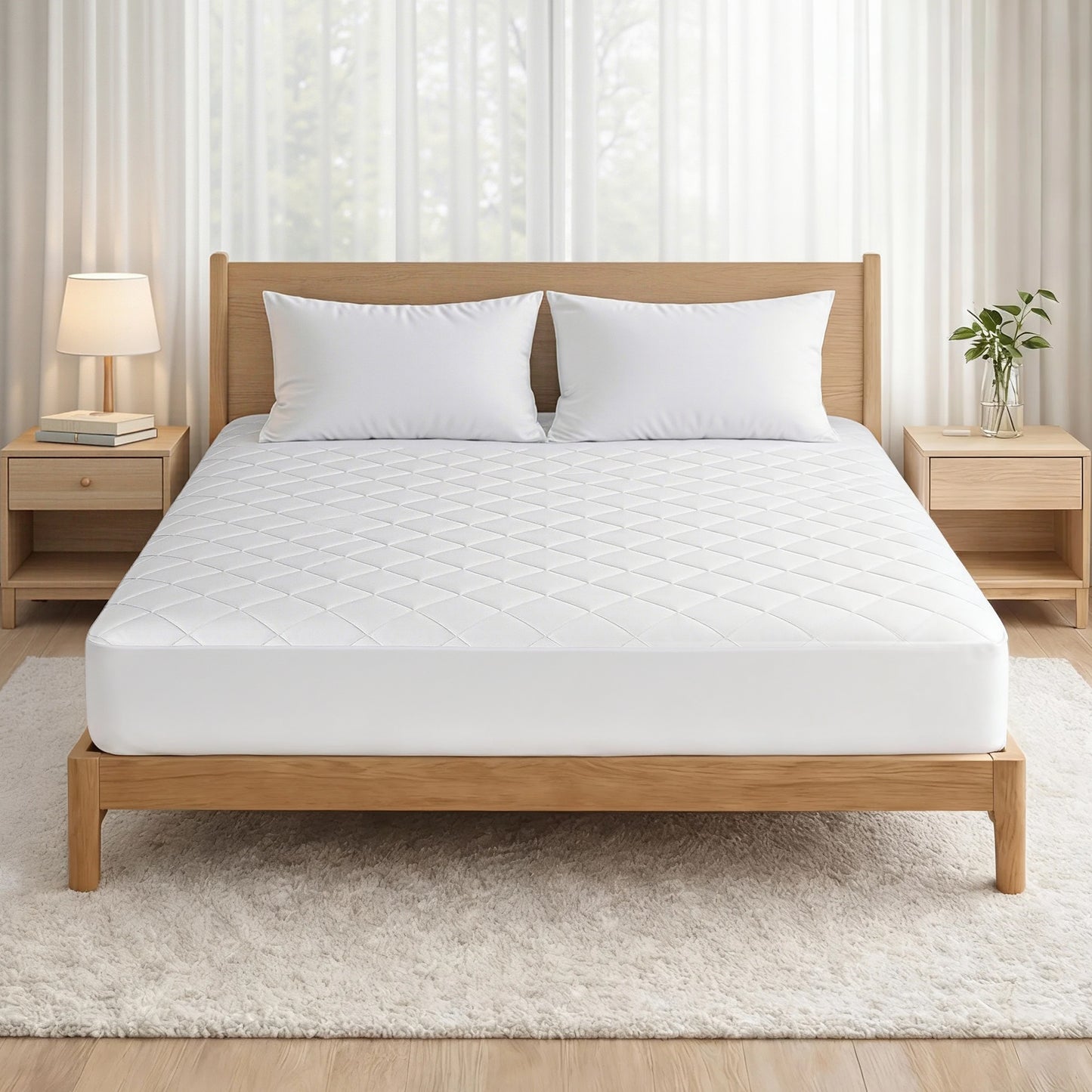 Giselle Waterproof Mattress Protector 100% Cotton Quilted Fitted Cover Queen