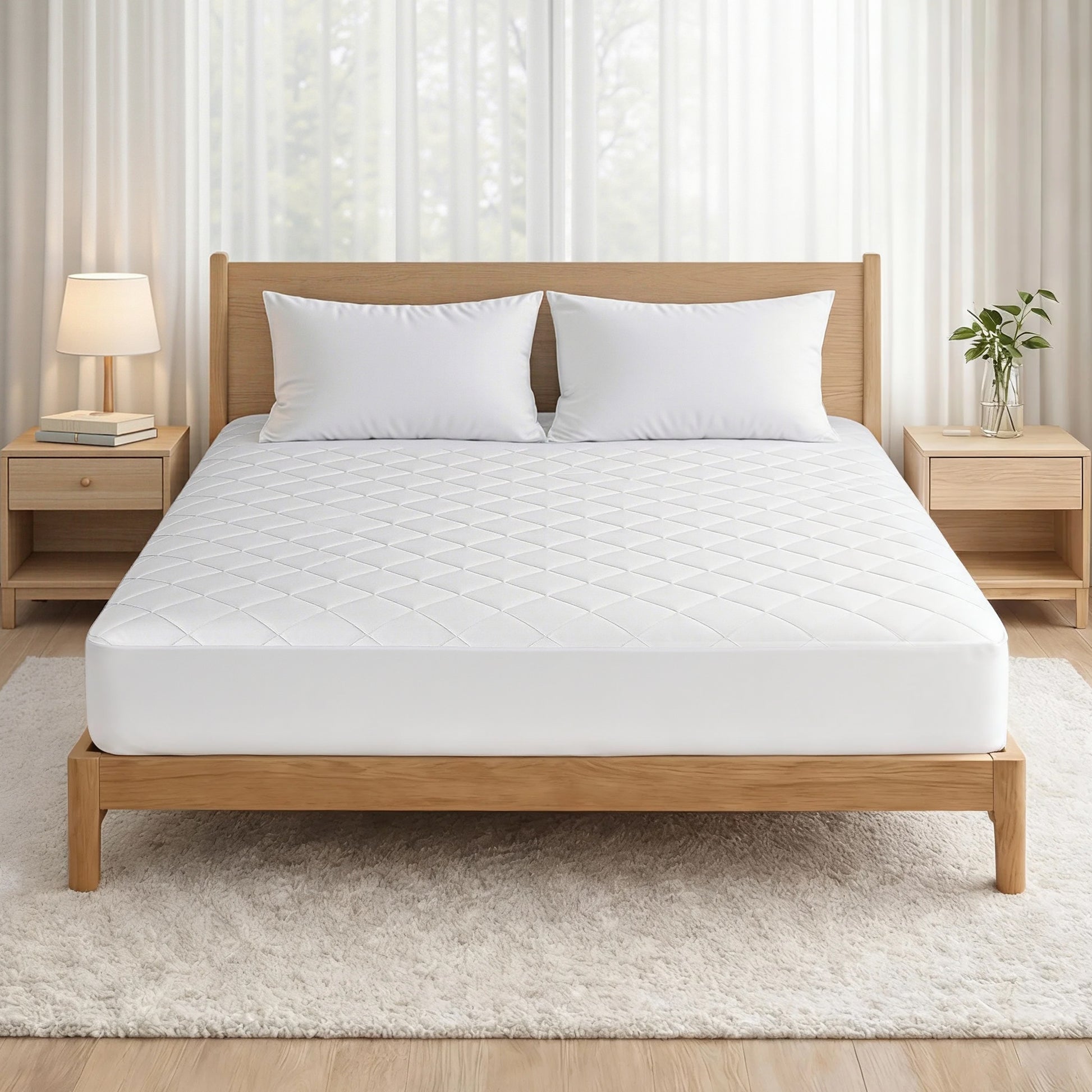Giselle Waterproof Mattress Protector 100% Cotton Quilted Fitted Cover Queen