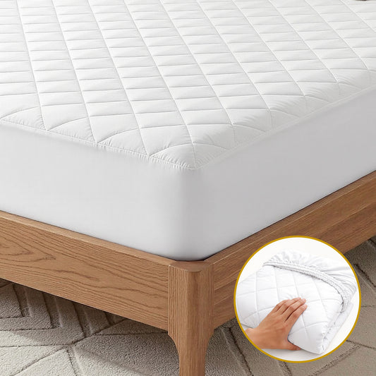 Giselle Waterproof Mattress Protector 100% Cotton Quilted Fitted Cover Single