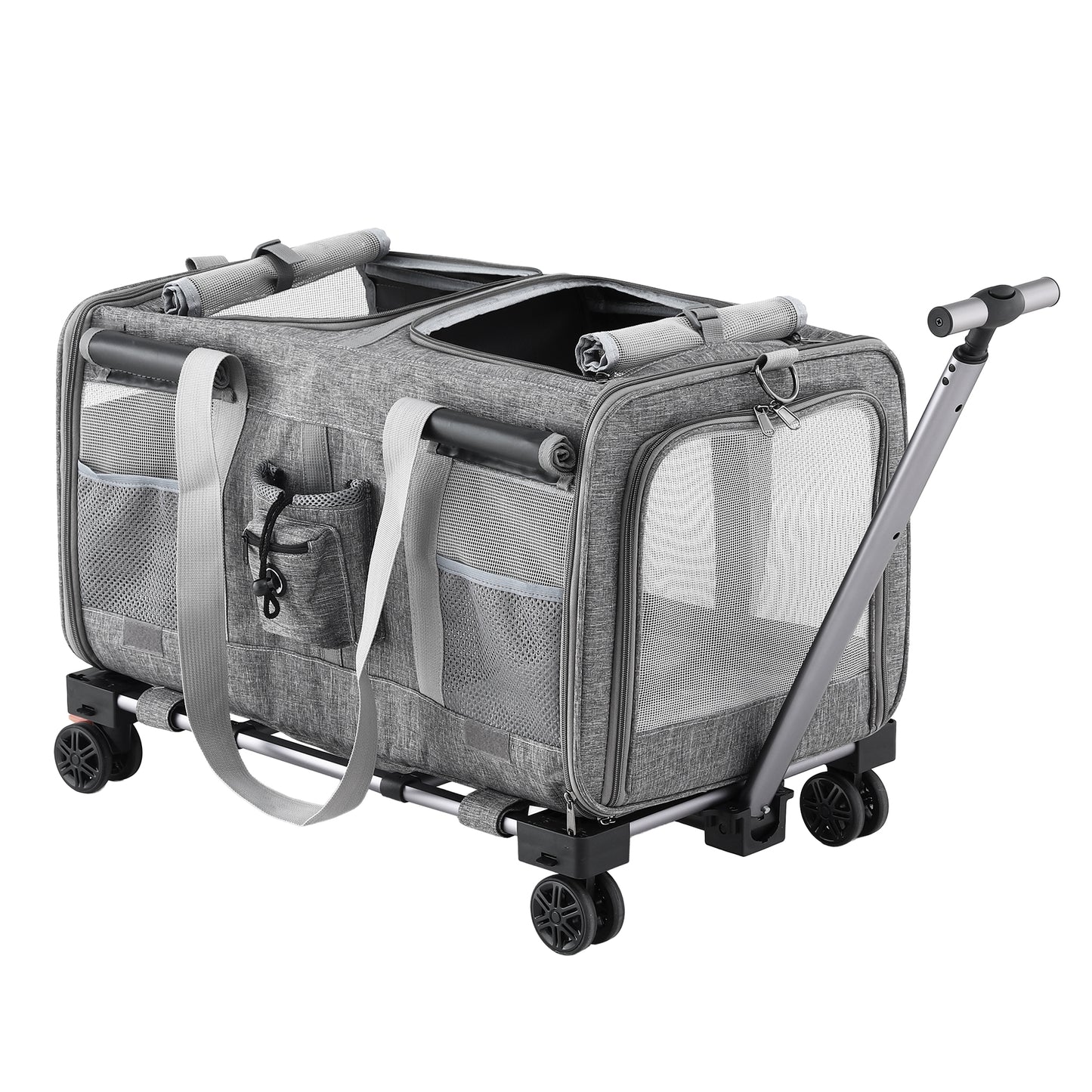 i.Pet Pet Carrier Swivel Wheels Foldable Cat Dog Trolley Stroller Travel Bag Grey