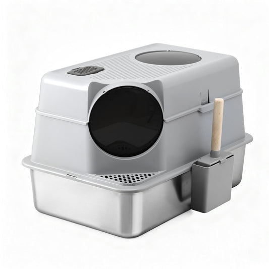 i.Pet Cat Litter Box Large Stainless Steel High Sided Pet Toilet Odour Control