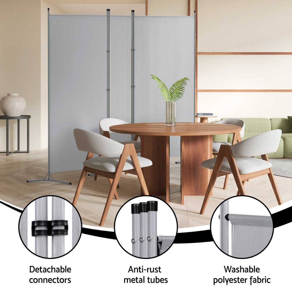 Artiss 3 Panel Room Divider Screen 260x180cm Fabric Grey