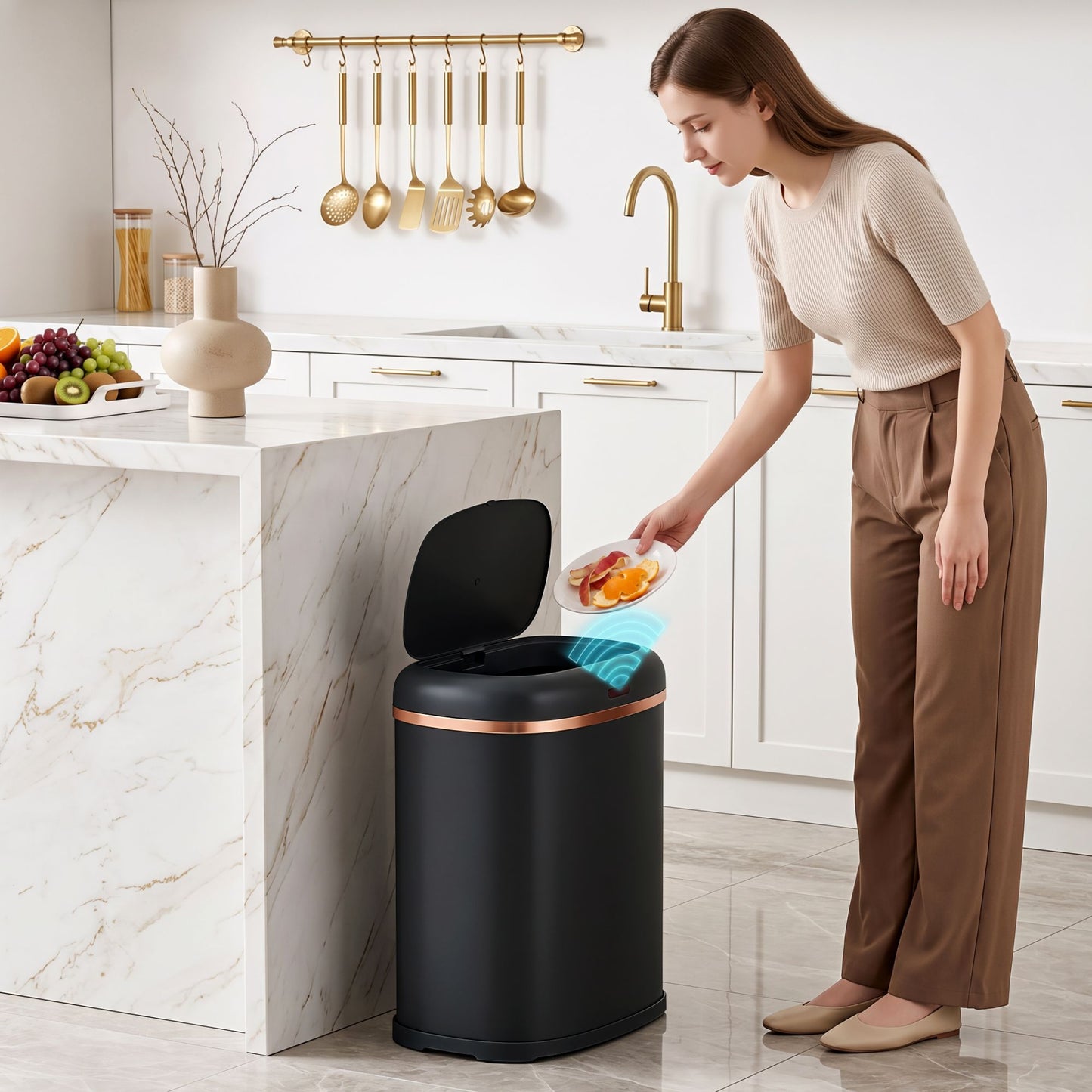Devanti 38L Motion Sensor Bin Rubbish Automatic Black