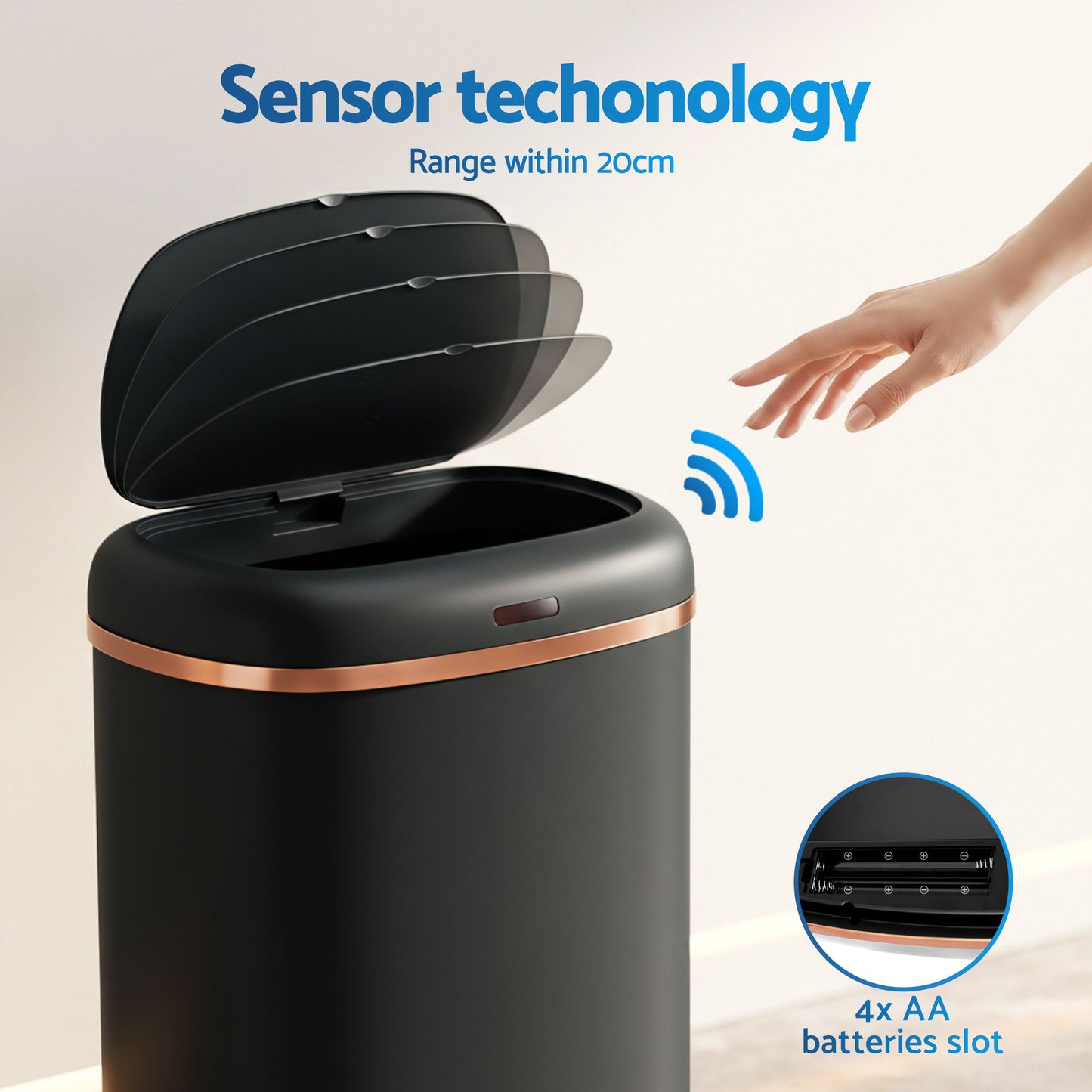 Devanti 38L Motion Sensor Bin Rubbish Automatic Black