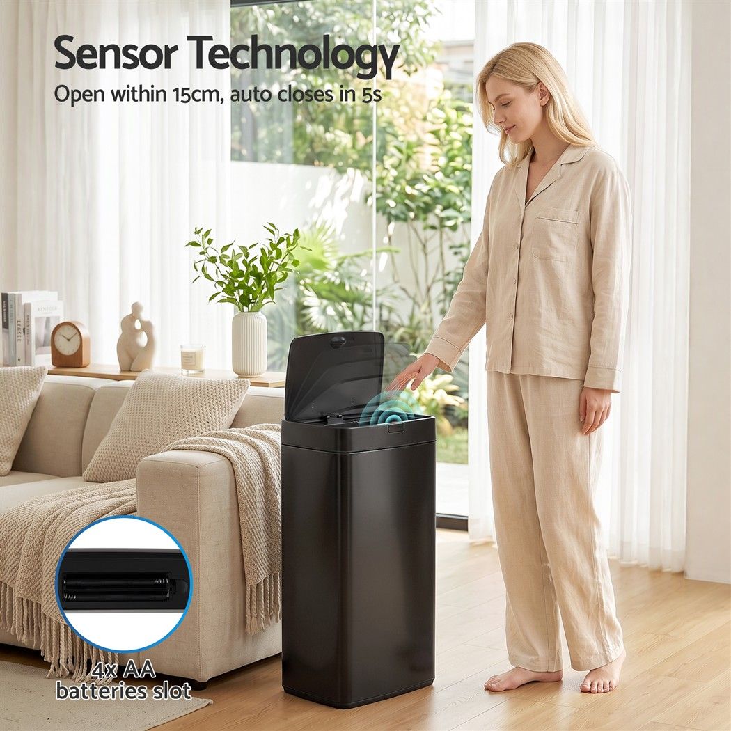 Devanti 45L Motion Sensor Bin Rubbish Automatic Black