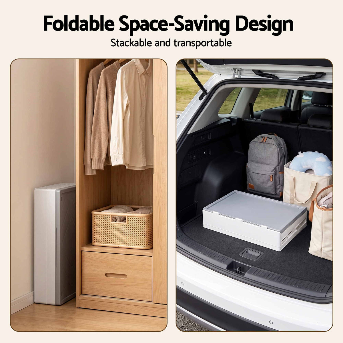 Artiss Foldable Storage Cabinet Stackable Box Flip-Top Rolling Organiser White