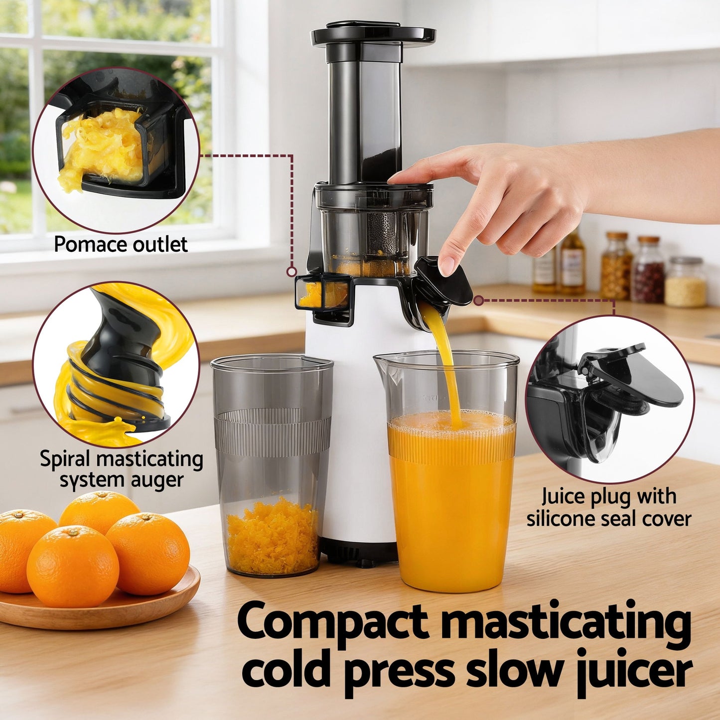 Devanti Slow Juicer Cold Press Fruit Juice Extractor 130W White