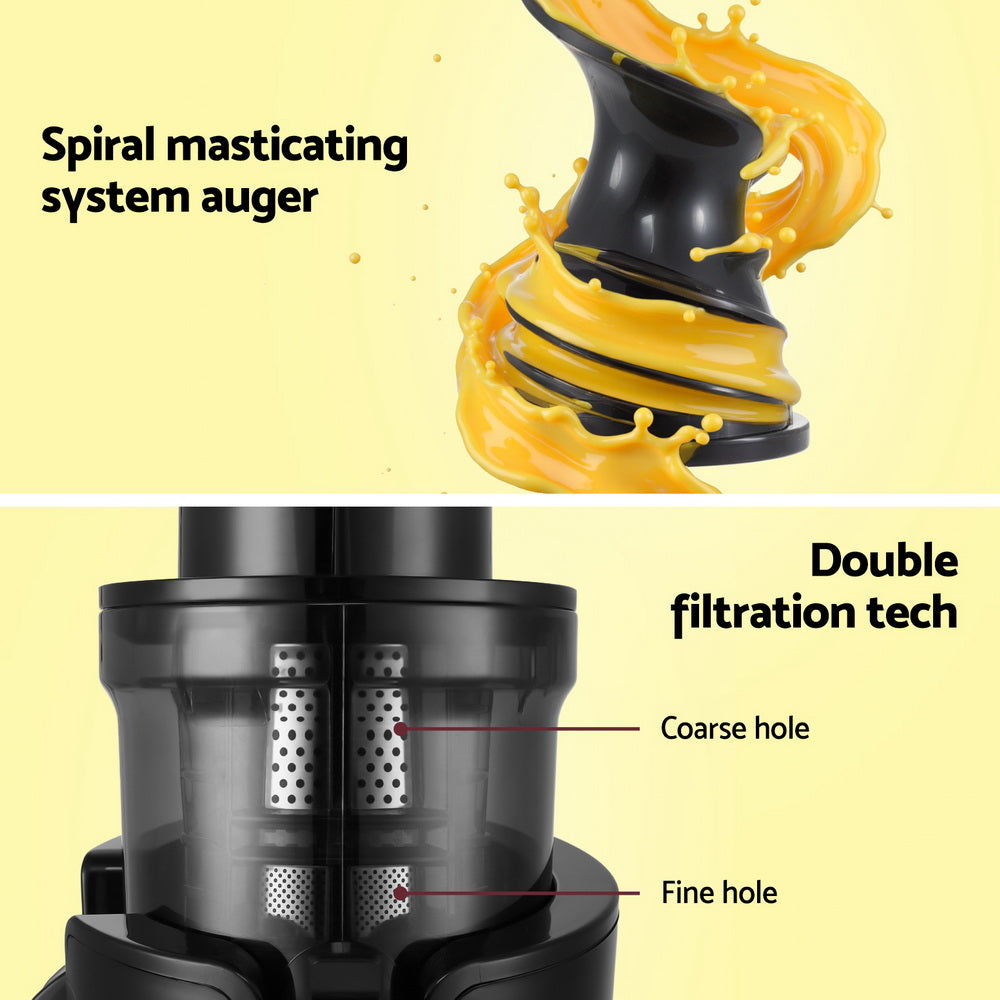 devanti-slow-juicer-cold-press-fruit-juice-extractor-200w-black at www.mallsonline.com.au