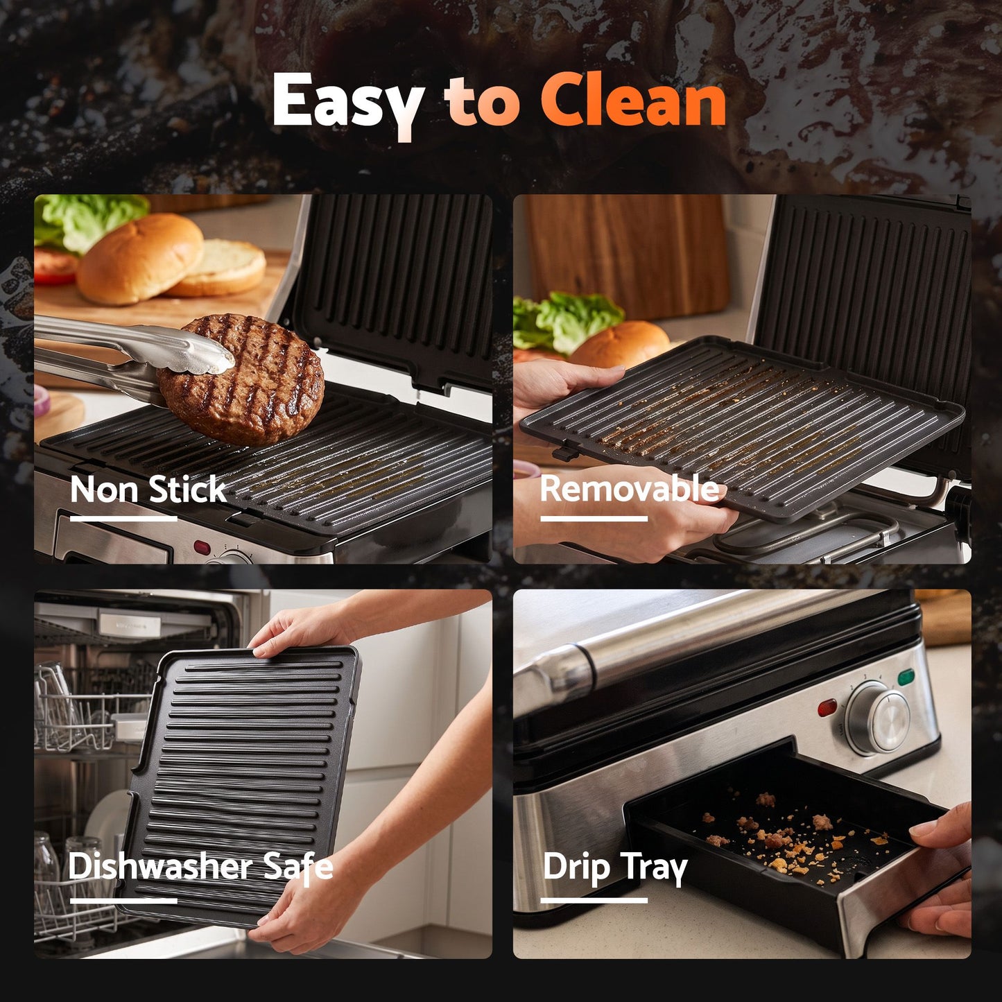 Devanti 2000W 3-in-1 Panini Press Grill Sandwich Maker 180Â° Open 4 Slice