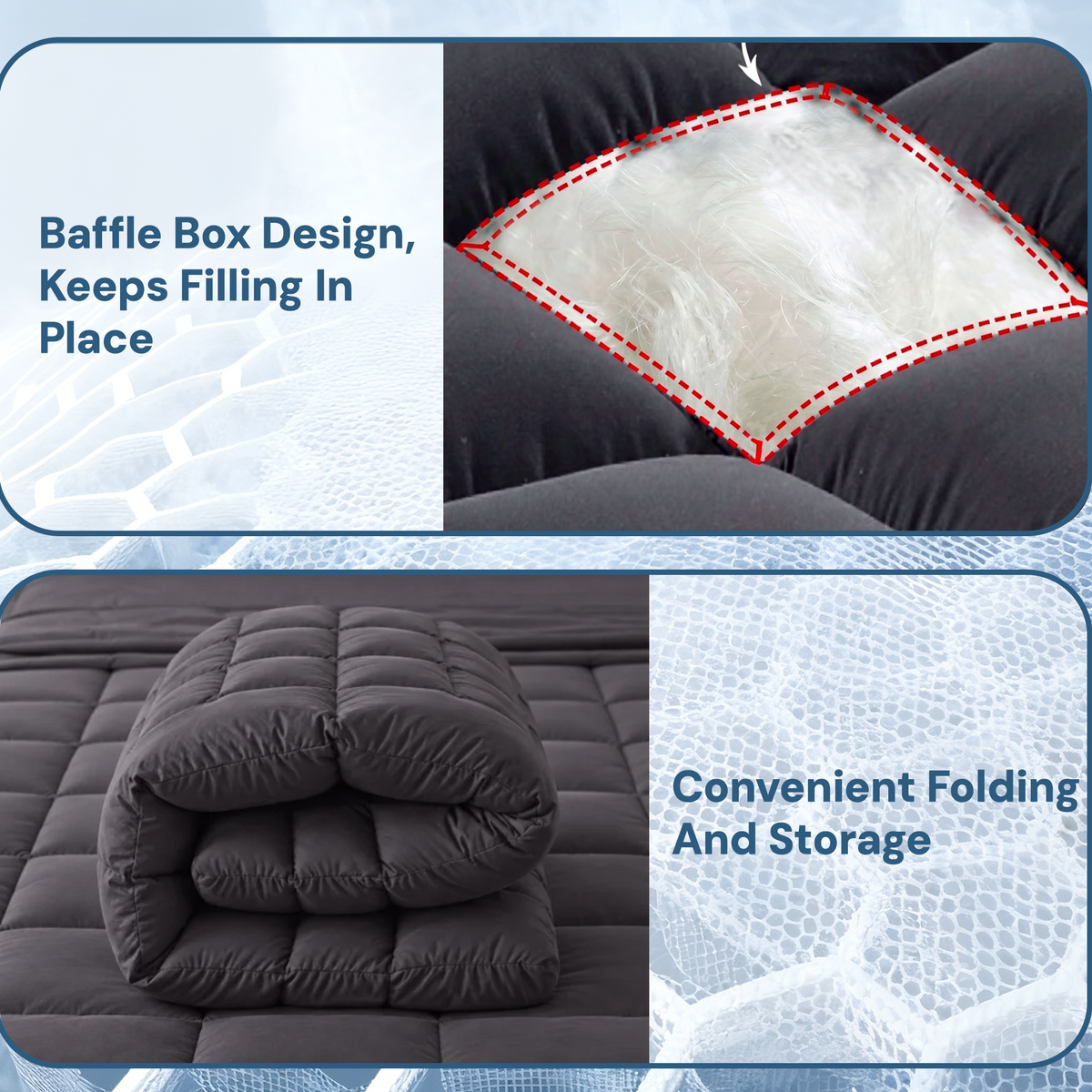 Giselle Bedding Bamboo Charcoal Filling Pillowtop Topper 1000GSM 5cm Thick Pillowtop Pad for Back Pain Relief Washable with 45cm Deep Pocket King