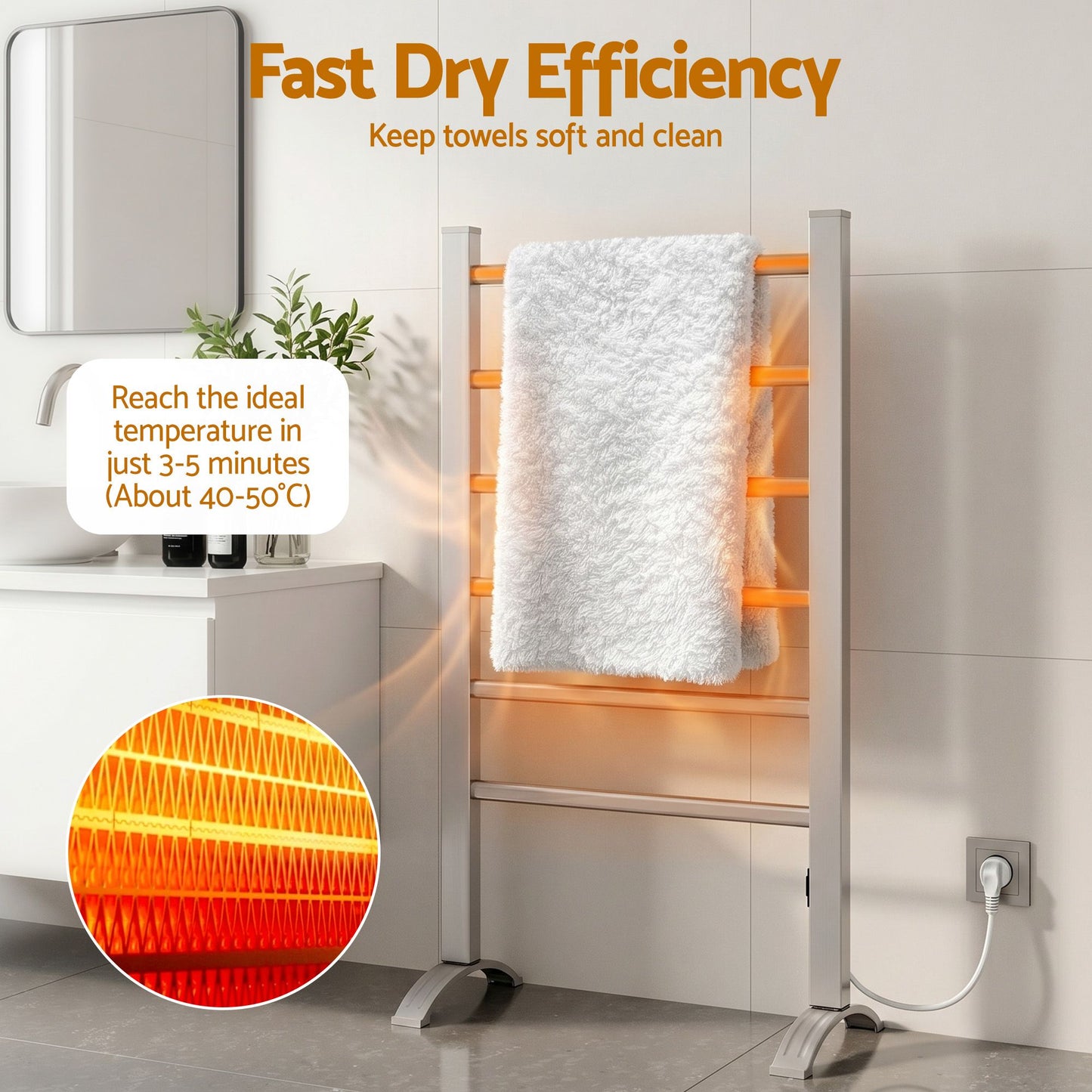 Devanti Electric Heated Towel Rail Rack 6 Bars Clothes Warmer