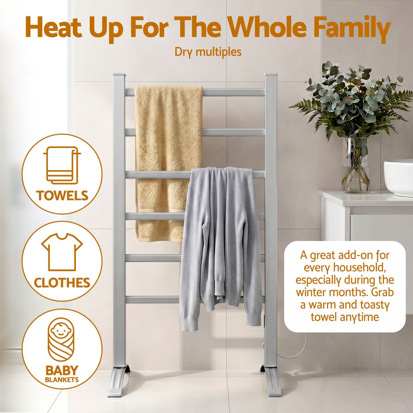 Devanti Electric Heated Towel Rail Rack 6 Bars Clothes Warmer