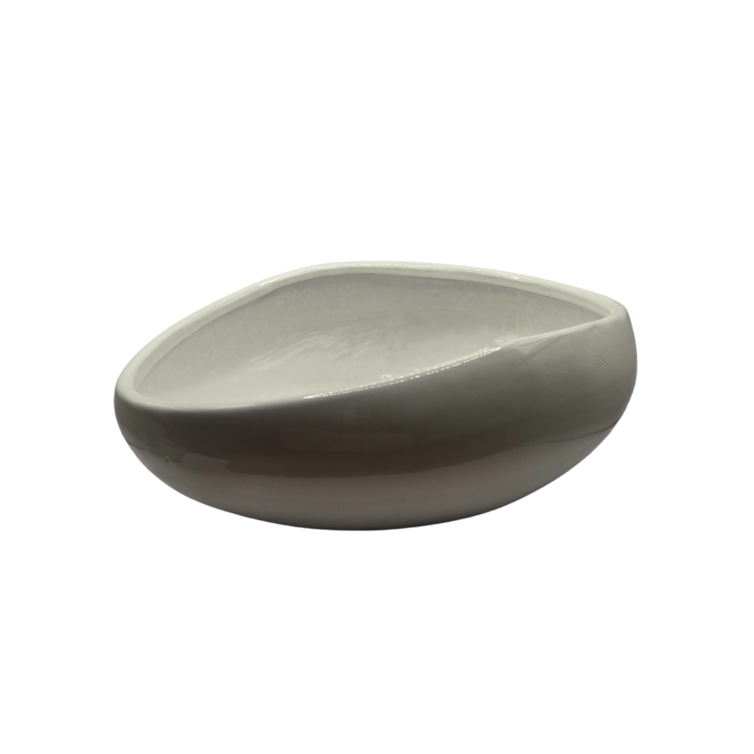White Glazed Terracotta Half Oval Bowl | Hand Thrown | Decorative Centerpiece