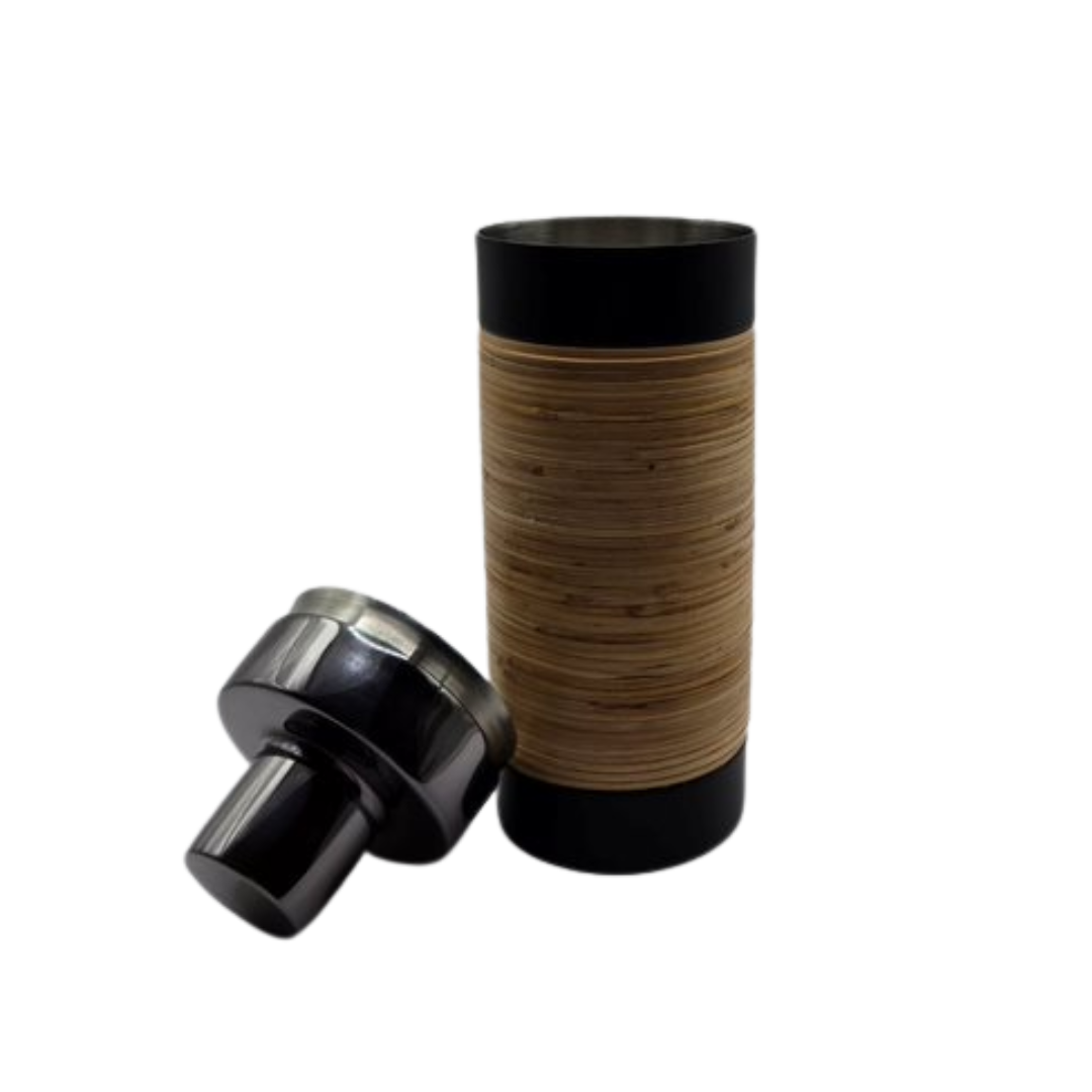 Plantation Cocktail Shaker - Matte Black with Rattan Wrap | Stainless Steel Barware