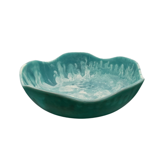 Handmade Resin Bowl - Ocean Swirl Blue | Wavy Edge | 15.5cm | Small Decorative Bowl