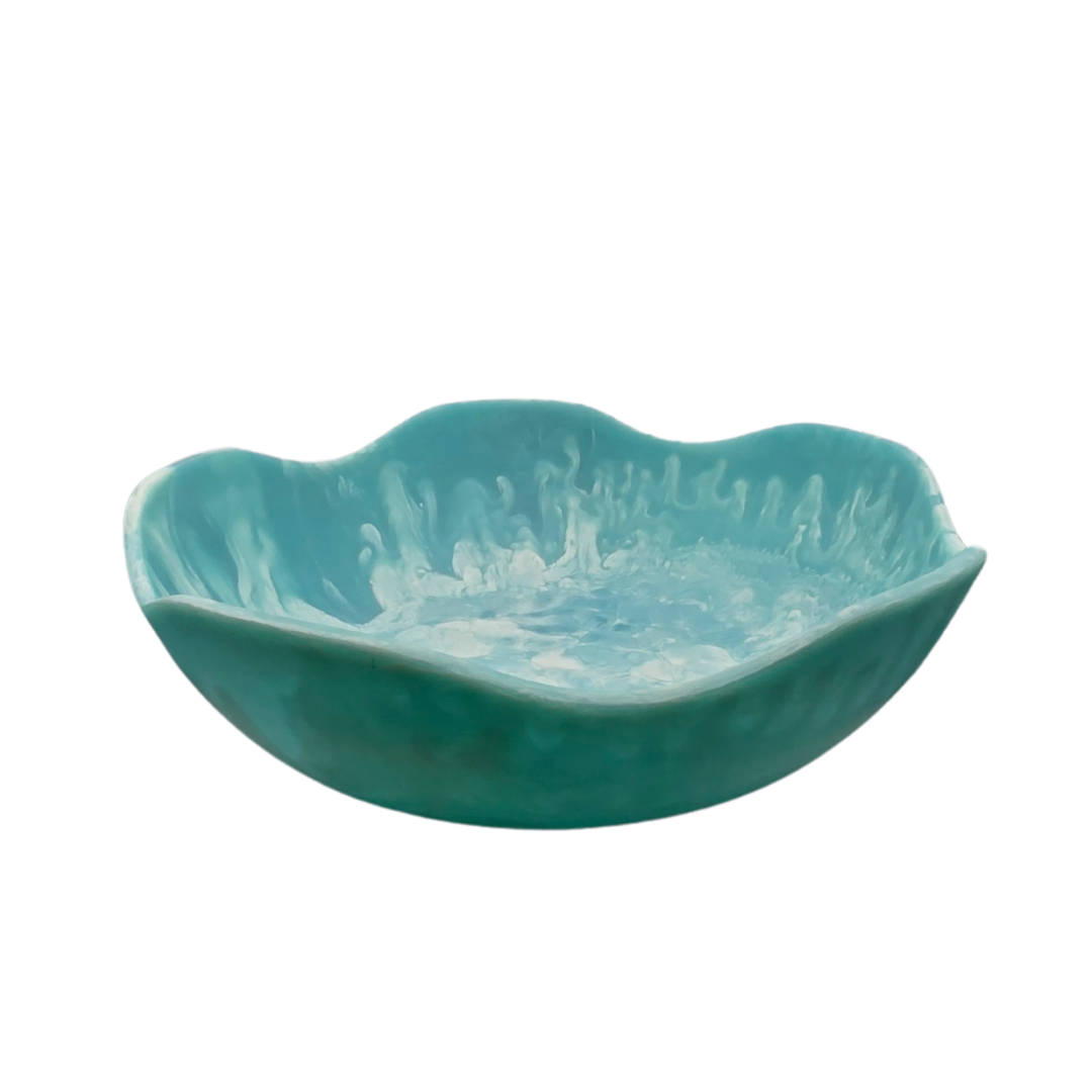 Handmade Resin Bowl - Ocean Swirl Blue | Wavy Edge | 15.5cm | Small Decorative Bowl