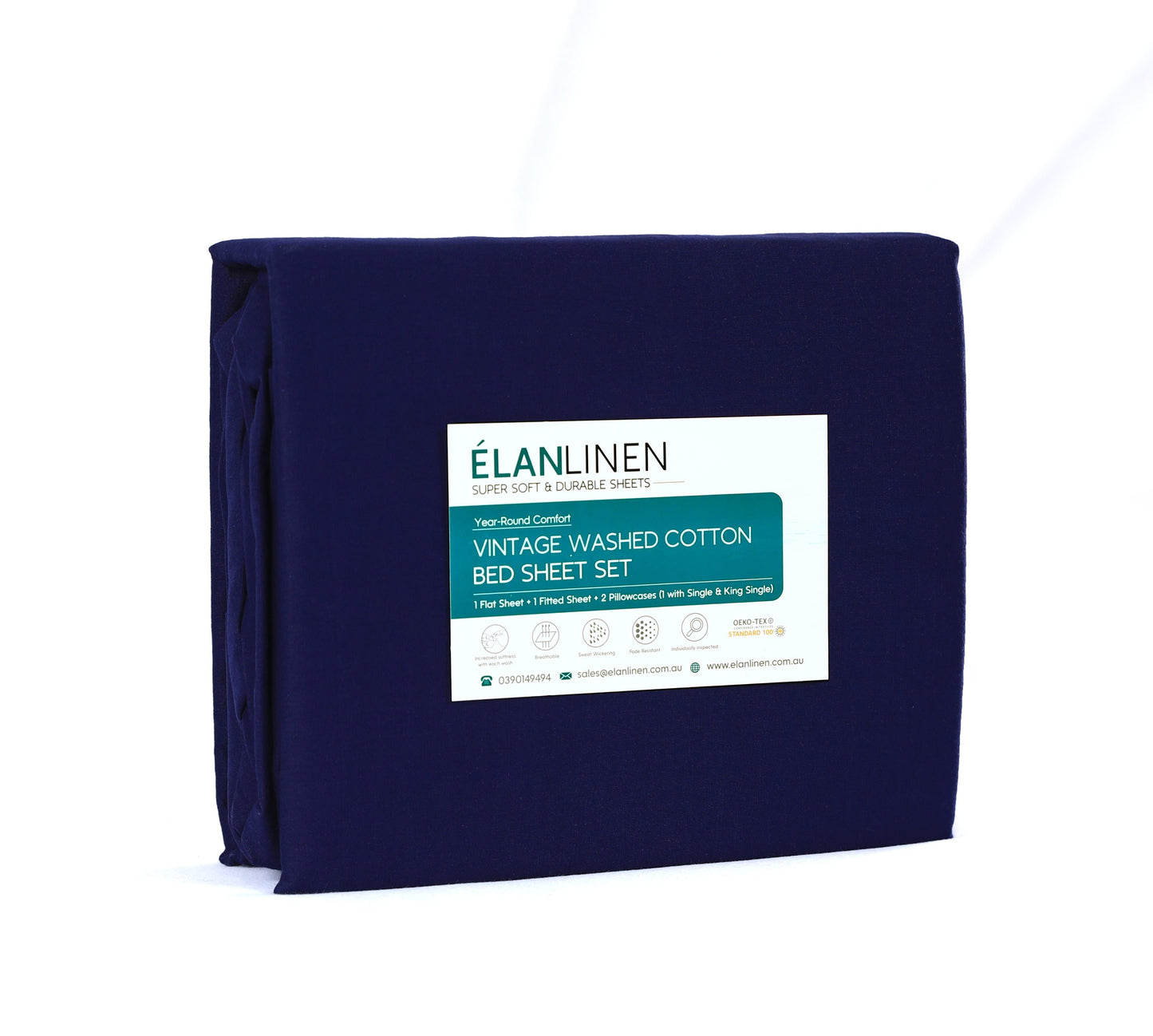 elan-linen-100-egyptian-cotton-vintage-washed-500tc-navy-blue-single-bed-sheets-set at www.mallsonline.com.au