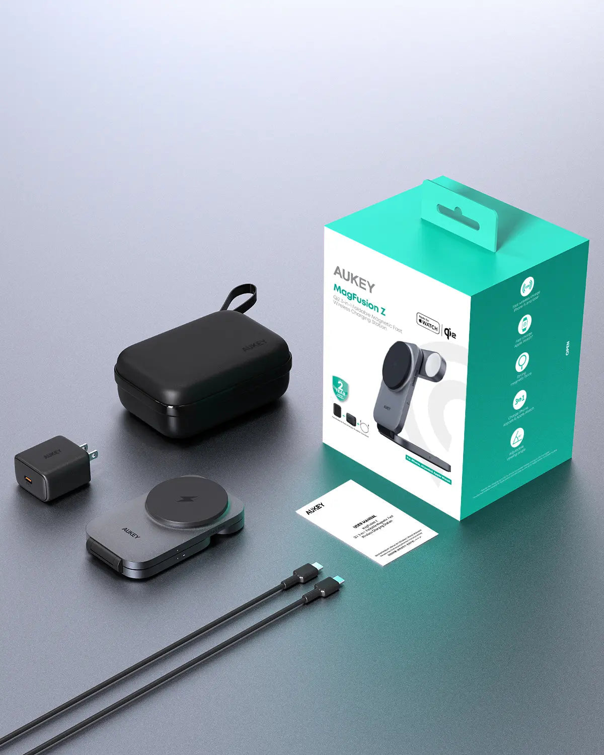 Aukey MagFusion Z Qi2 3-in-1 Foldable Magnetic Fast Wireless Charging Station (LC-MC312)