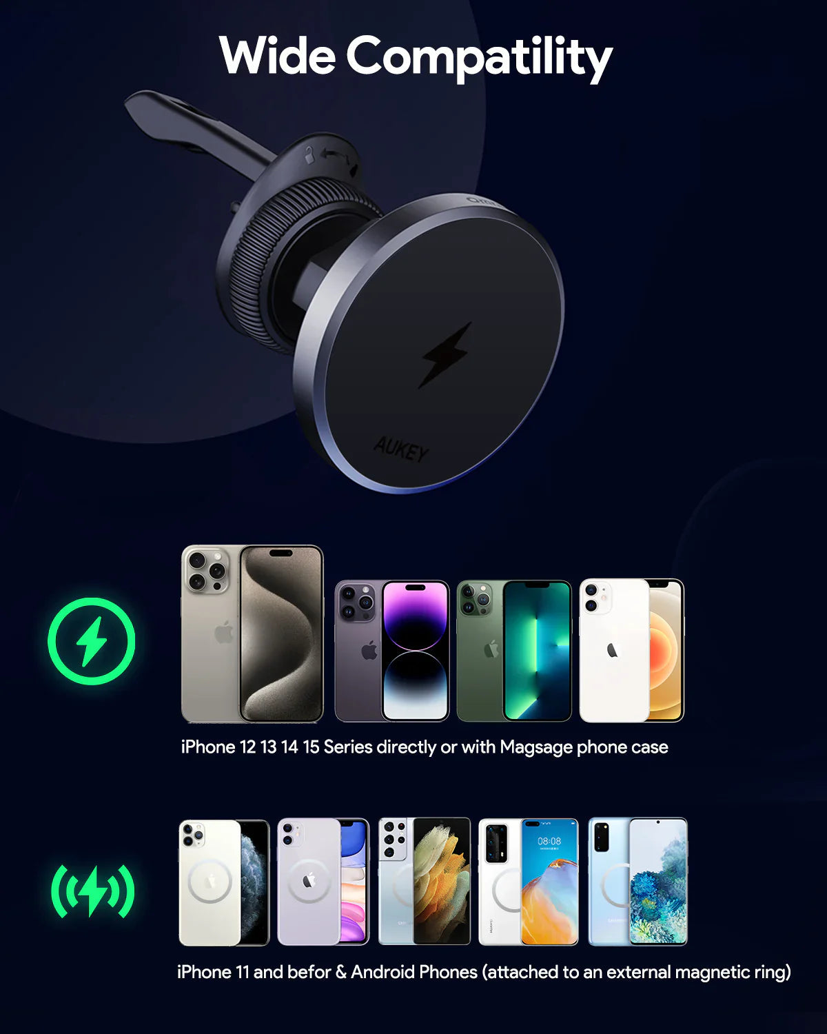 Aukey MagLink Dash Magnetic Fast Wireless Charging Phone Mount (HD-MC13)