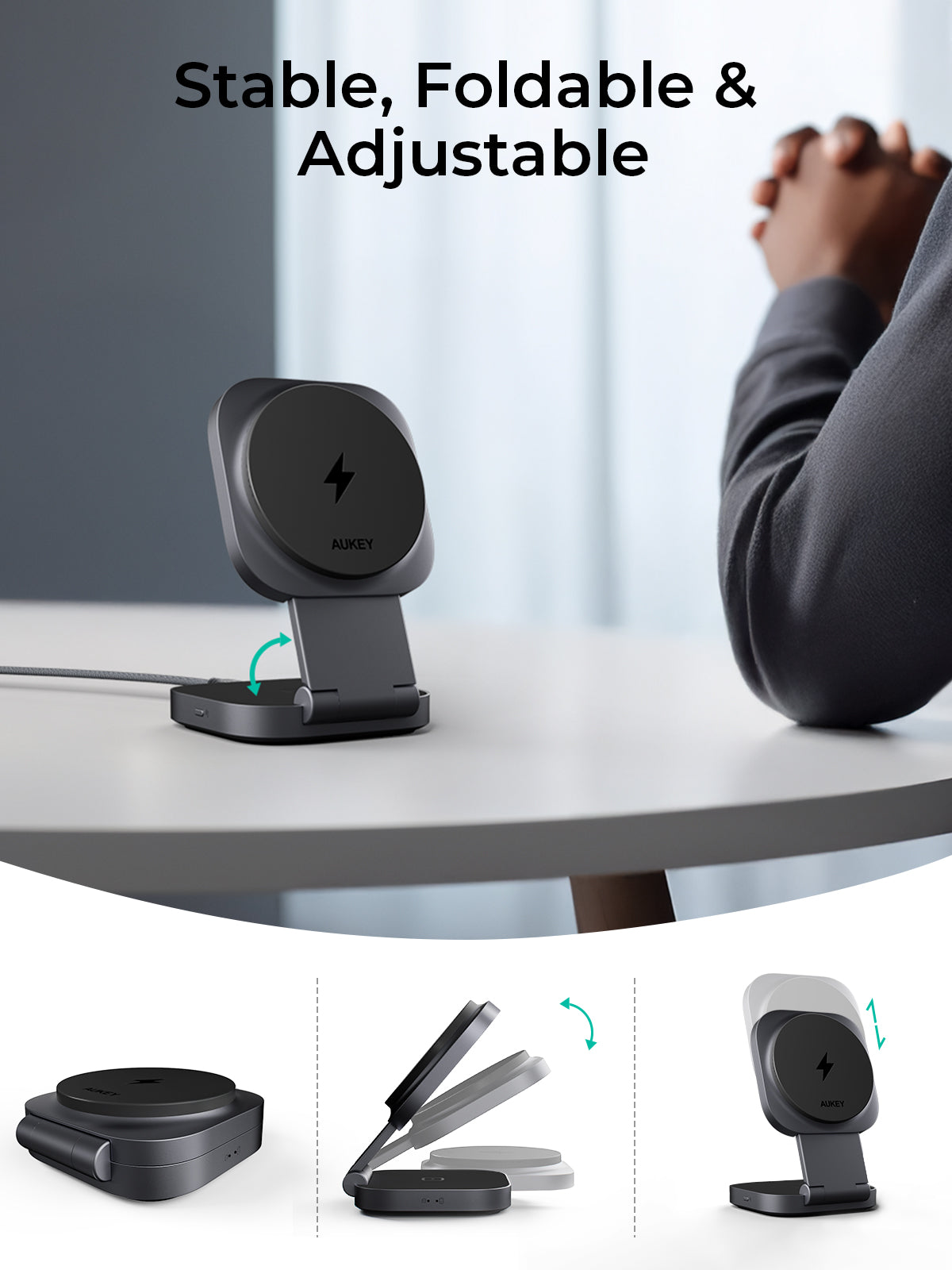 Aukey MagFusion L Qi2 Foldable 2 In 1 Magnetic Wireless Charger (LC-MC211)