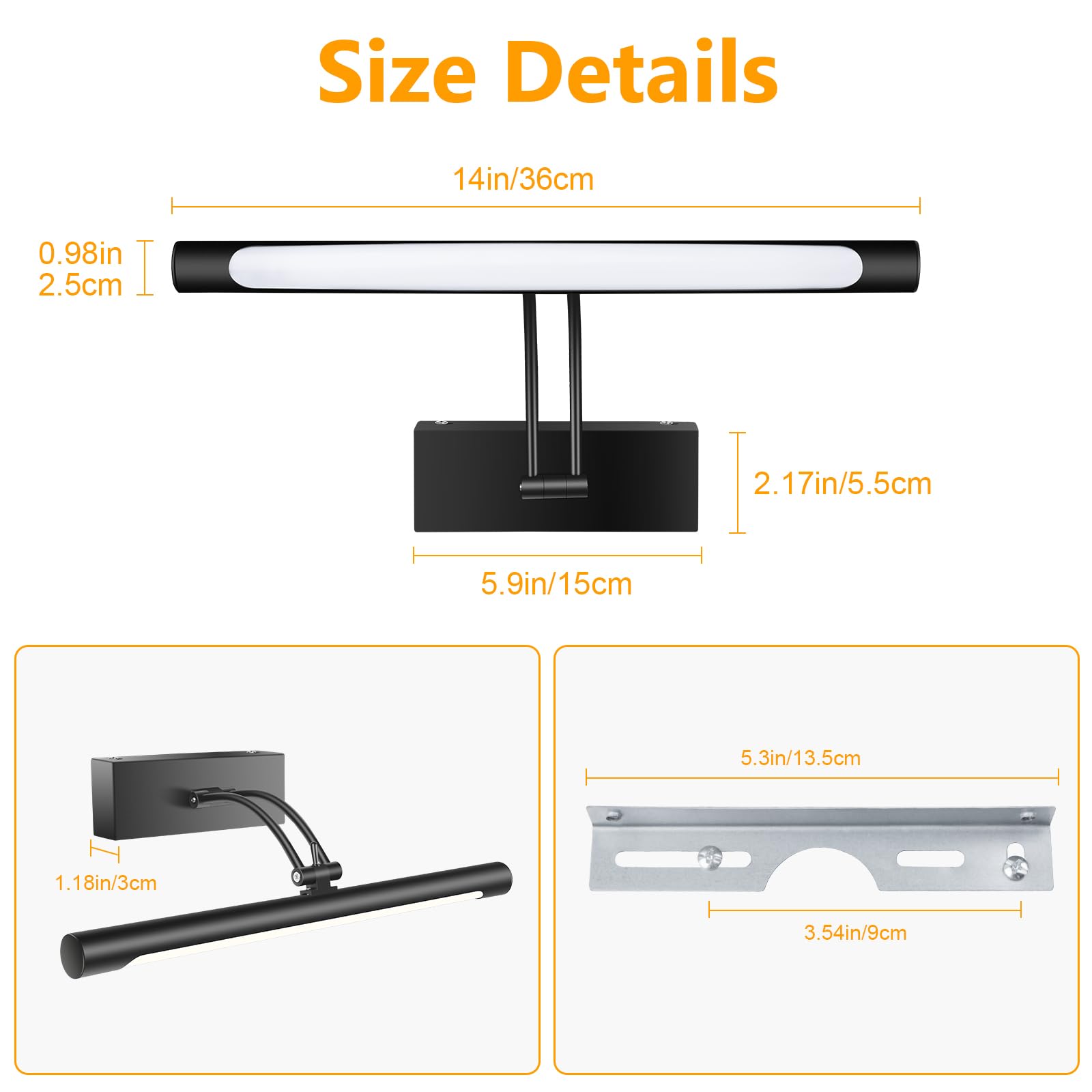 Hardwired Picture Light for Wall Black,14 inch Night Light LED Wall Sconces for Pictures,Dart Board Lights Wall Lights for Dartboard Mirror Frame Gallery