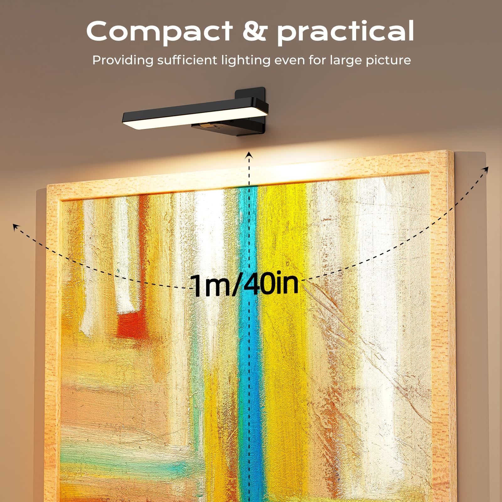 Rechargeable LED Picture Light, Black Cordless Wall Light with Remote Control, 3 Colour Temperatures, 10 Brightness Levels, 180Â° Adjustable Head, Timer, USB-C Charging 2 Pack Black