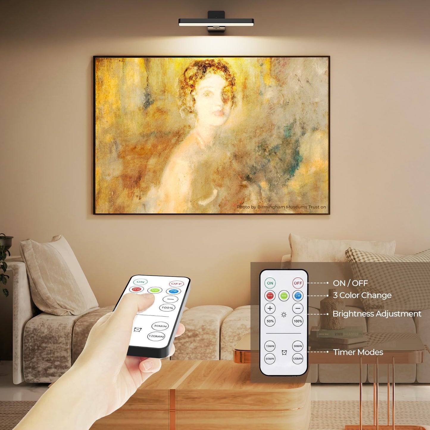 Rechargeable LED Picture Light, Black Cordless Wall Light with Remote Control, 3 Colour Temperatures, 10 Brightness Levels, 180Â° Adjustable Head, Timer, USB-C Charging 2 Pack Black