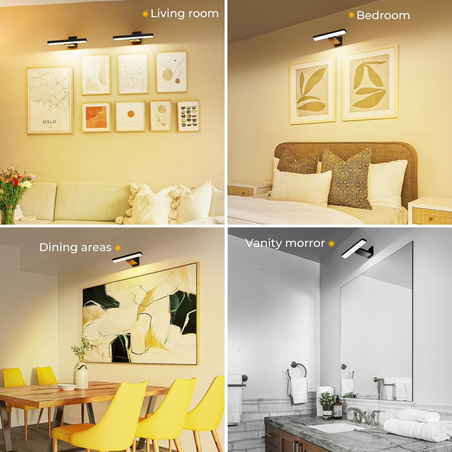 Rechargeable LED Picture Light, Black Cordless Wall Light with Remote Control, 3 Colour Temperatures, 10 Brightness Levels, 180Â° Adjustable Head, Timer, USB-C Charging 2 Pack Black