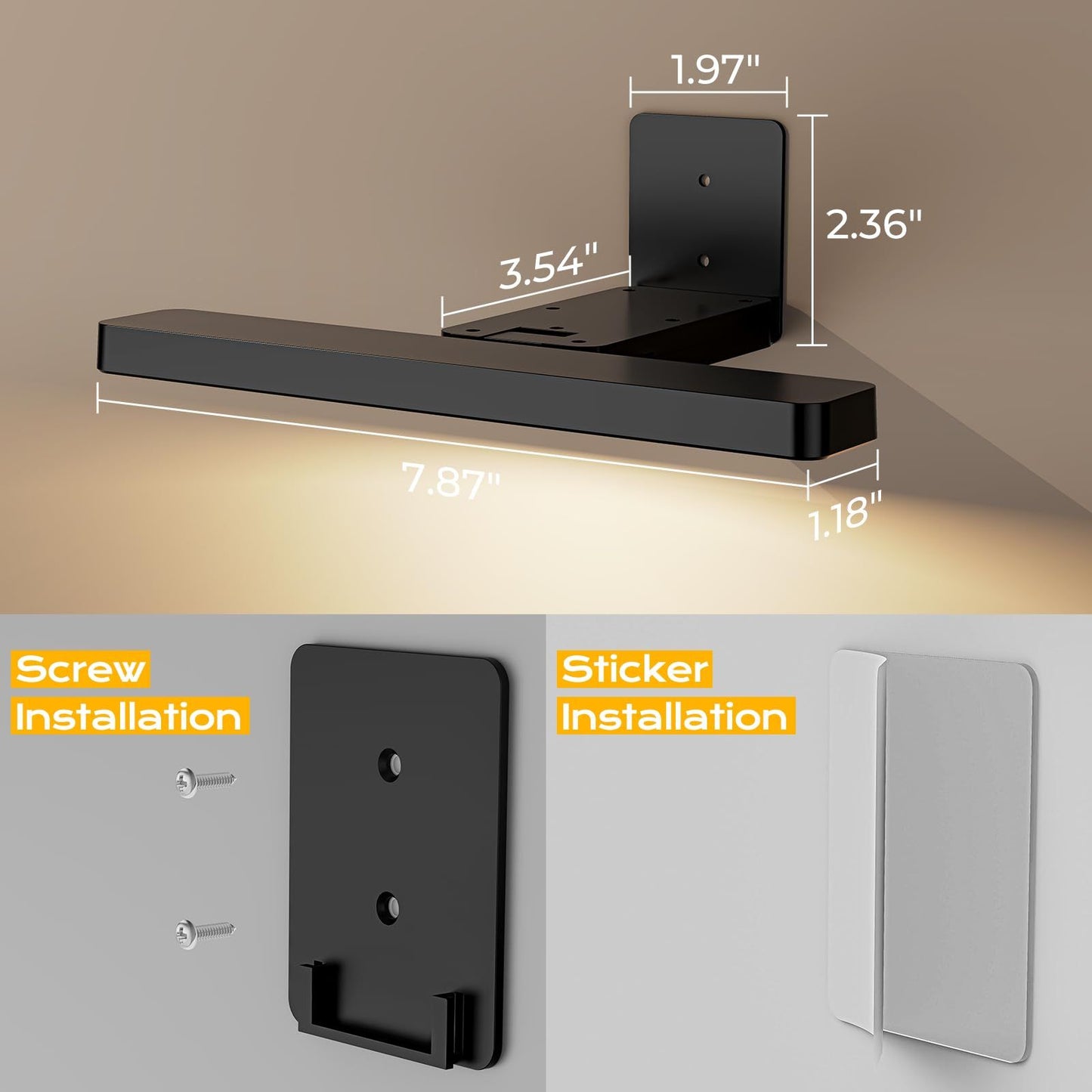 Rechargeable LED Picture Light, Black Cordless Wall Light with Remote Control, 3 Colour Temperatures, 10 Brightness Levels, 180Â° Adjustable Head, Timer, USB-C Charging 2 Pack Black