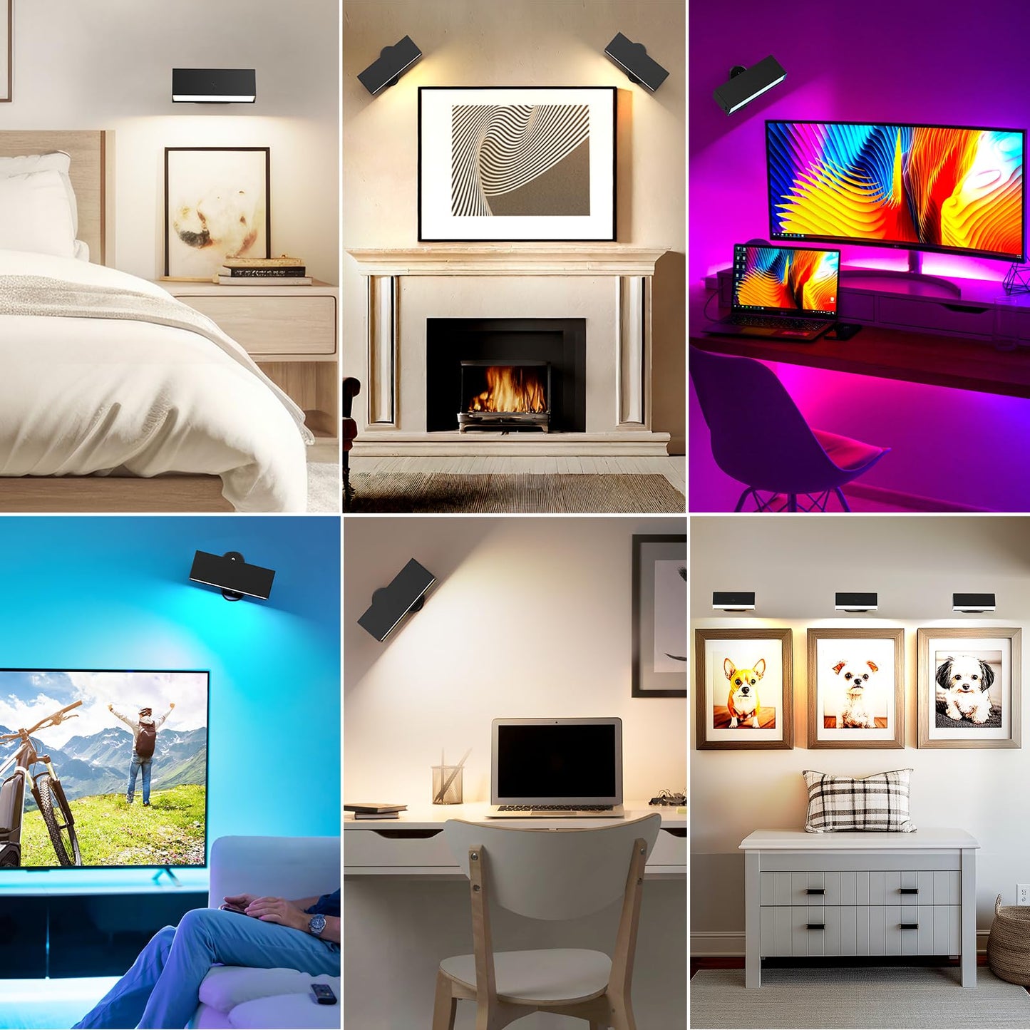LED Wall Lights 2 Pack with Remote,Wall Sconces Lamp 3000mAh Rechargeable Battery Operated,3 Color Temperatures & 12 RGB Dimmable Magnetic 360Ãƒâ€šÃ‚Â° Rotation Cordless Light (Black)