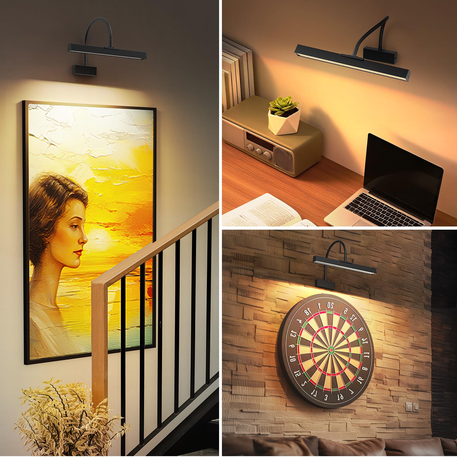 Picture Frame Light with Remote, Wireless 16 Inch Black Art Light, Battery Operated Picture Light with 3 CCT, Dimmable and Timer Wall Picture Lights for Painting, Wall, Gallery, Artwork, Frame