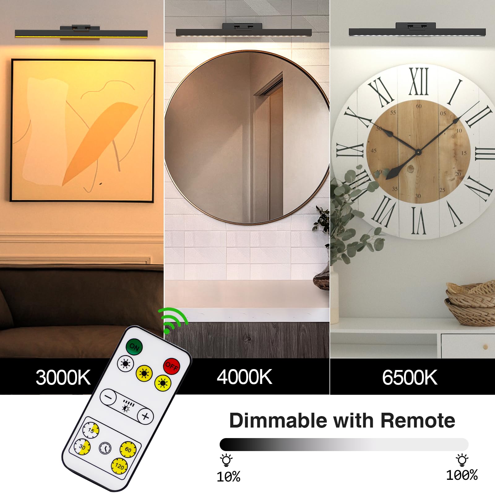 Picture Light Battery Operated, 16in Wireless Art Light for Paintings Color Temperature Adjustable Dimmable Battery Picture Light with Remote Control for Gallery Dartboard Art Bedroom Bathroom