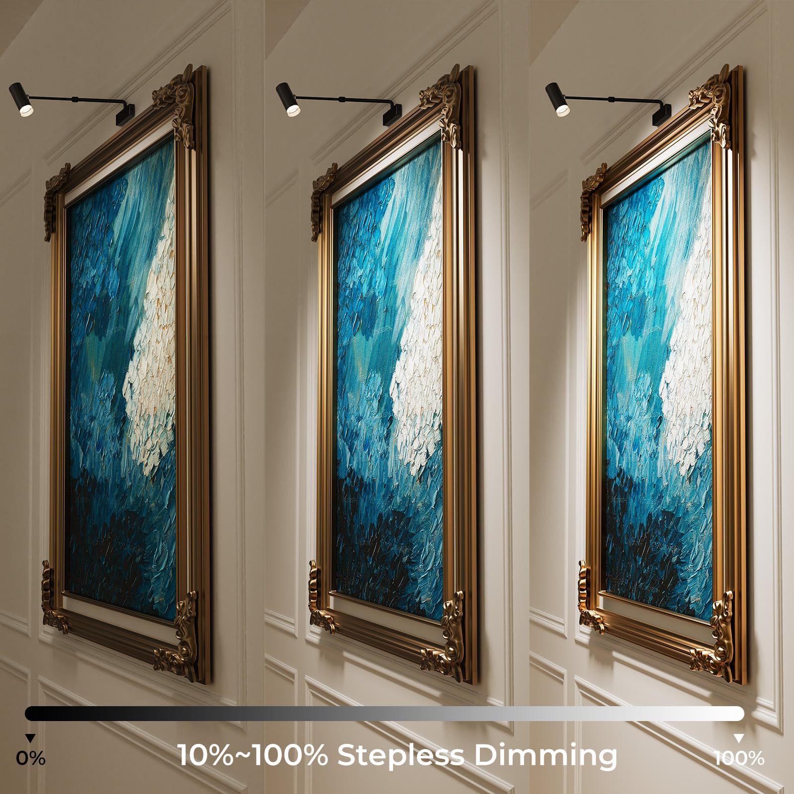 Rechargeable Picture Light with Remote Control, Adjustable Wall Sconce, 4000mAh Battery, Dimmable LED Art Light for Gallery, Bedroom & Bathroom