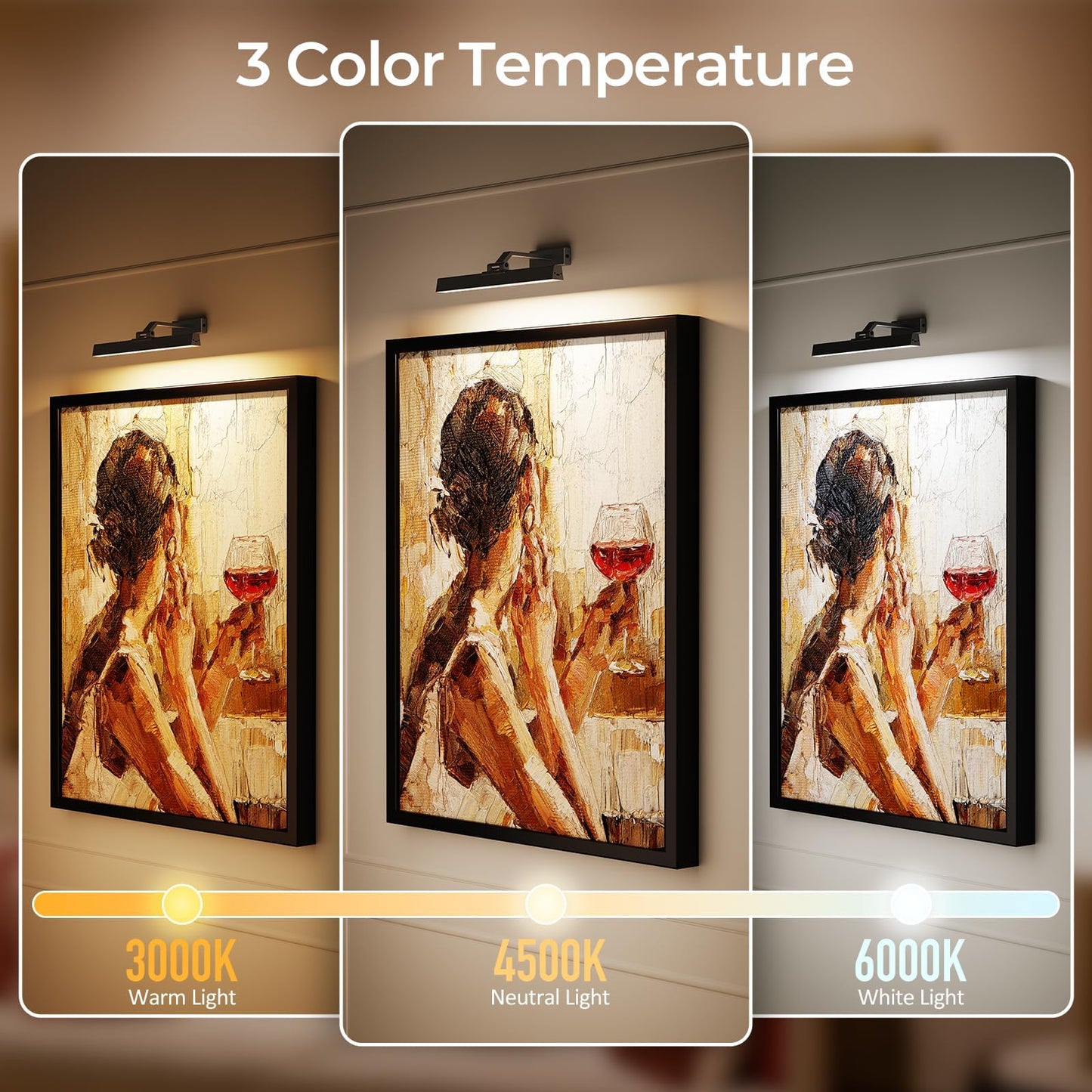 Picture Lights for Wall, Battery Operated Picture Light 16in Gallery Light for Paintings CCT Dimmable Recharging Battery Wall Light with Remote Control for Living Room Dartboard Art Black