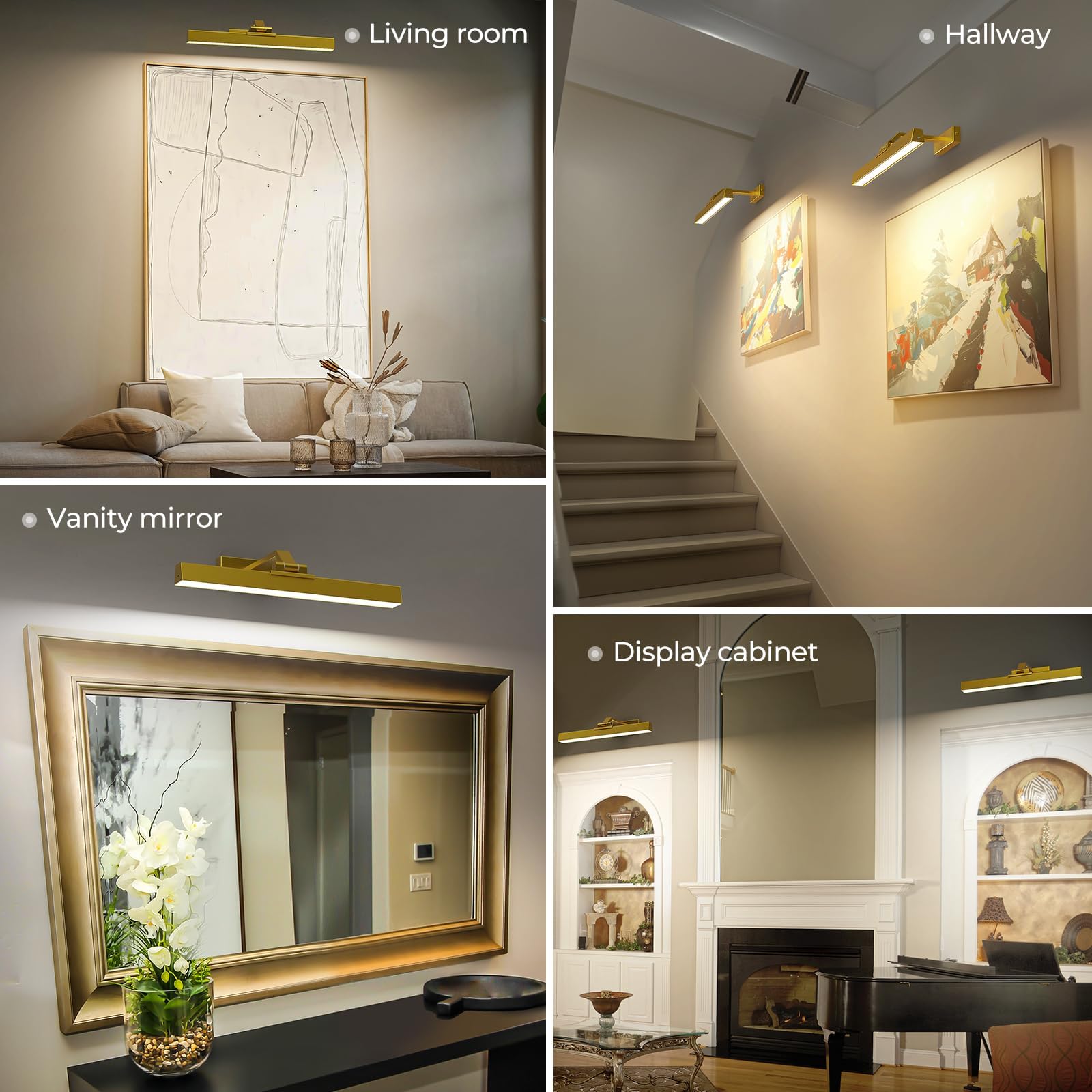 Picture Lights for Wall, Battery Operated Picture Light 16in Gallery Light for Paintings CCT Dimmable Gold